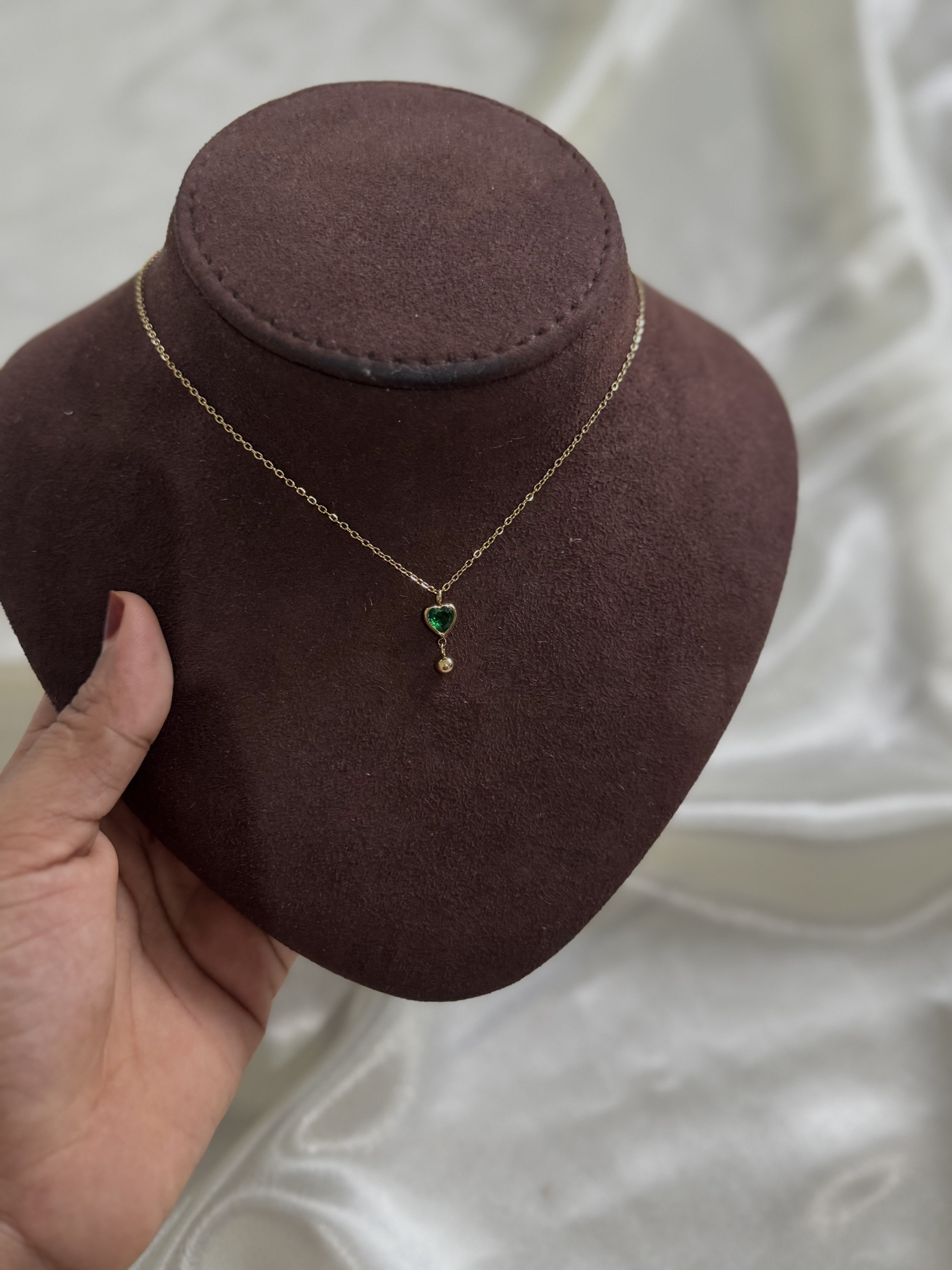 Emerald Heart Drop Necklace