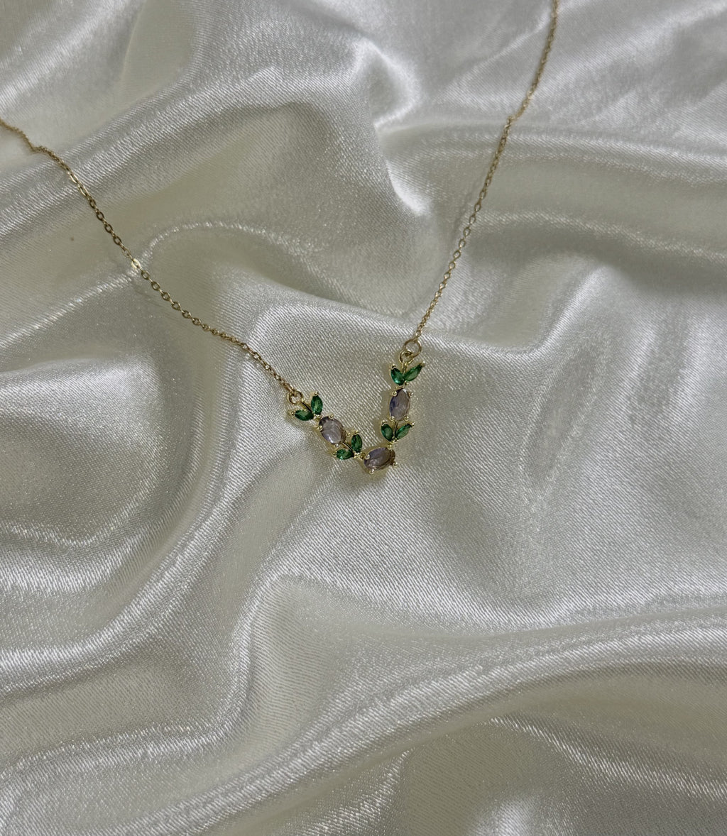 Crystal Laurel Necklace (Smokey Violet)